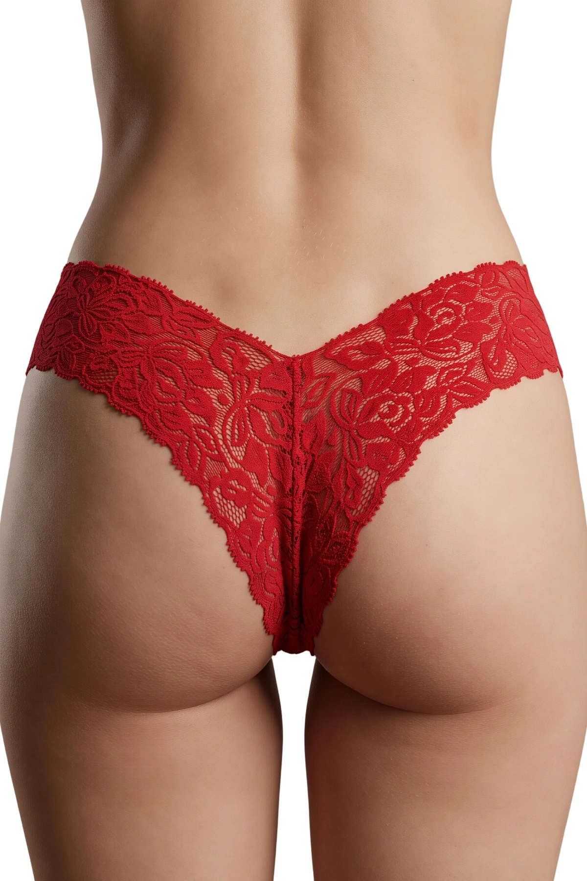 Kırmızı Çiçek Desenli Dantel String Külot TM1526