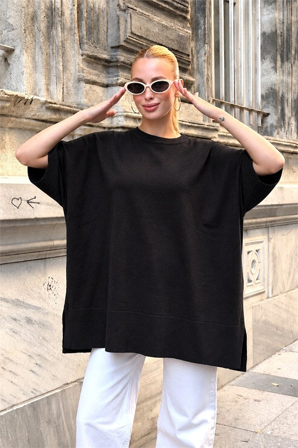 Siyah Oversize Triko Bluz